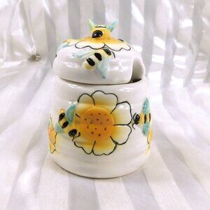 Unmarked Honey Pot with Bee Design  #26974